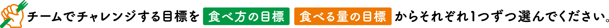チームでチャレンジする目標を「食べ方の目標」「食べる量の目標」からそれぞれ1つずつ選んでください。